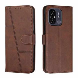 For Xiaomi Redmi 11A 4G Stitching Calf Texture Buckle Leather Phone Case(Brown)