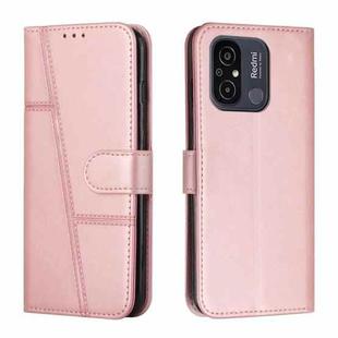 For Xiaomi Redmi 11A 4G Stitching Calf Texture Buckle Leather Phone Case(Rose Gold)