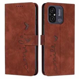 For Xiaomi Redmi 11A 4G Skin Feel Heart Pattern Leather Phone Case(Brown)