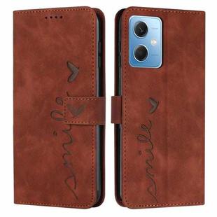For Xiaomi Redmi Note 12 Global / Poco X5 5G Skin Feel Heart Pattern Leather Phone Case(Brown)