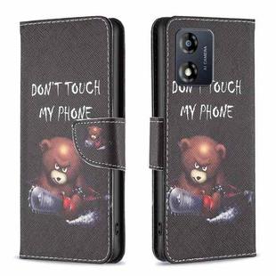 For Motorola Moto E13 4G Colored Drawing Pattern Leather Phone Case(Bear)