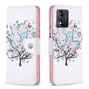 For Motorola Moto E13 4G Colored Drawing Pattern Leather Phone Case(Tree)