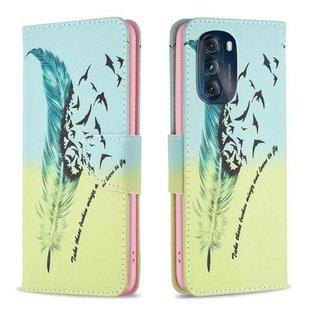 For Motorola Moto G 5G 2023 Colored Drawing Pattern Leather Phone Case(Feather)