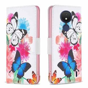 For Nokia C21 Colored Drawing Pattern Leather Phone Case(Butterflies)