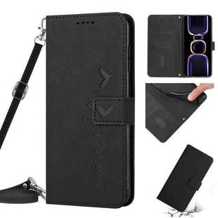 For Xiaomi Redmi 11A 4G Skin Feel Heart Pattern Leather Phone Case with Lanyard(Black)