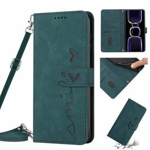 For Xiaomi Redmi 11A 4G Skin Feel Heart Pattern Leather Phone Case with Lanyard(Green)