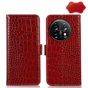 For OnePlus 11 5G Crocodile Top Layer Cowhide RFID Leather Phone Case(Red)