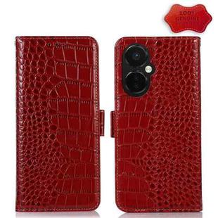 For OnePlus Nord CE 3 Lite Crocodile Top Layer Cowhide RFID Leather Phone Case(Red)