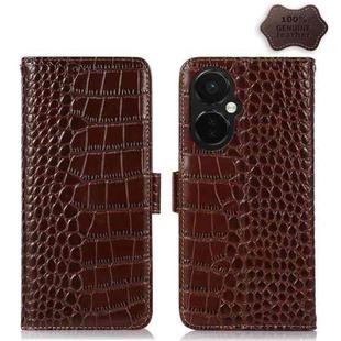 For OnePlus Nord CE 3 Lite Crocodile Top Layer Cowhide RFID Leather Phone Case(Brown)