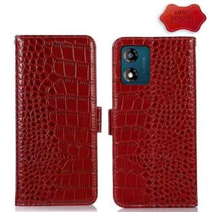 For Motorola Moto E13 4G 2023 Crocodile Top Layer Cowhide RFID Leather Phone Case(Red)