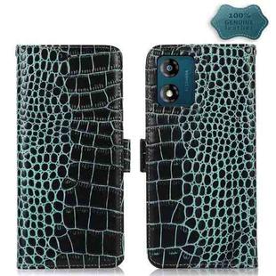 For Motorola Moto E13 4G 2023 Crocodile Top Layer Cowhide RFID Leather Phone Case(Green)