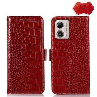 For Motorola Moto G53 5G Crocodile Top Layer Cowhide RFID Leather Phone Case(Red)