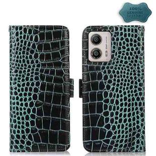 For Motorola Moto G53 5G Crocodile Top Layer Cowhide RFID Leather Phone Case(Green)