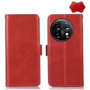 For OnePlus 11 5G Crazy Horse Top Layer Cowhide RFID Leather Phone Case(Red)