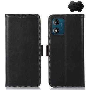 For Motorola Moto E13 4G 2023 Crazy Horse Top Layer Cowhide RFID Leather Phone Case(Black)