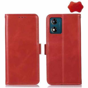 For Motorola Moto E13 4G 2023 Crazy Horse Top Layer Cowhide RFID Leather Phone Case(Red)