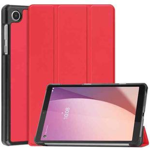 For Lenovo Tab M8 4th Gen / TB-300FU Custer Pure Color 3-Fold Holder Leather Tablet Case(Red)