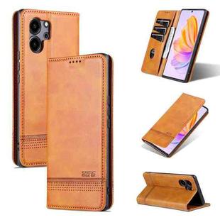 For Honor 80 SE AZNS Magnetic Calf Texture Flip Leather Phone Case(Light Brown)