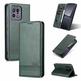 For Xiaomi 13 AZNS Magnetic Calf Texture Flip Leather Phone Case(Dark Green)