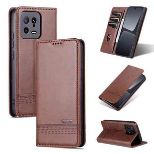 For Xiaomi 13 AZNS Magnetic Calf Texture Flip Leather Phone Case(Dark Brown)