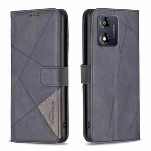 For Motorola Moto E13 4G Magnetic Buckle Rhombus Texture Leather Phone Case(Black)