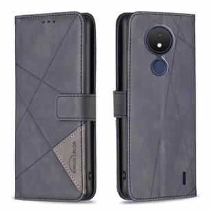 For Nokia C21 Magnetic Buckle Rhombus Texture Leather Phone Case(Black)