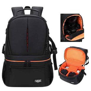 Large Capacity Waterproof Backpack Travel Shoulders Camera Bags(Black Grid Inner Orange)