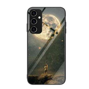 For Samsung Galaxy A34 5G Colorful Painted Glass Phone Case(Moon)