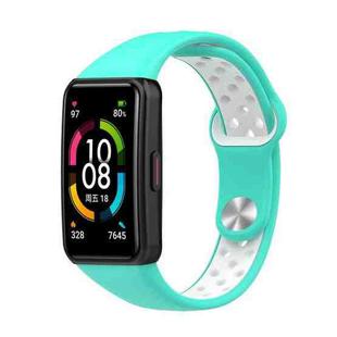 For Honor Band 7 Two-color Reverse Buckle Silicone Watch Band(Cyan Blue)