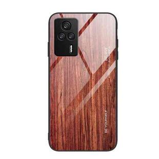 For Xiaomi Redmi K60E Wood Grain Glass Phone Case(Coffee)