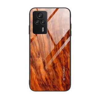 For Xiaomi Redmi K60E Wood Grain Glass Phone Case(Light Brown)
