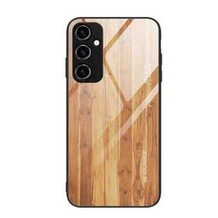 For Samsung Galaxy A14 5G Wood Grain Glass Phone Case(Yellow)