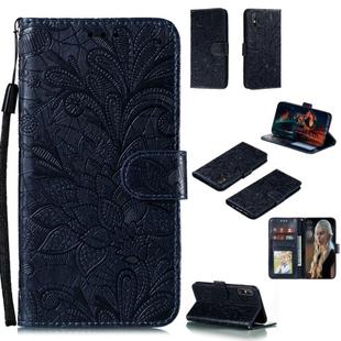 For Huawei Enjoy 10e Lace Flower Embossing Pattern Horizontal Flip Leather Case , with Holder & Card Slots & Wallet & Photo Frame & Lanyard(Black)