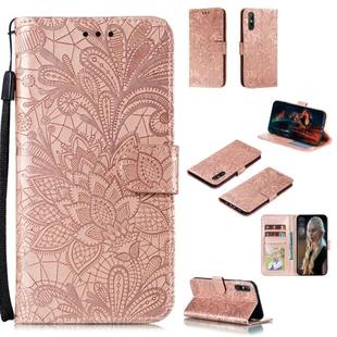 For Huawei Enjoy 10e Lace Flower Embossing Pattern Horizontal Flip Leather Case , with Holder & Card Slots & Wallet & Photo Frame & Lanyard(Rose Gold)