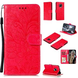 For Xiaomi Redmi K30 Pro Lace Flower Embossing Pattern Horizontal Flip Leather Case , with Holder & Card Slots & Wallet & Photo Frame & Lanyard(Red)