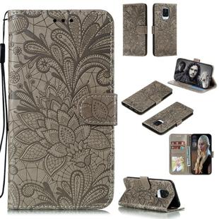 For Xiaomi Redmi Note 9 Pro Lace Flower Embossing Pattern Horizontal Flip Leather Case , with Holder & Card Slots & Wallet & Photo Frame & Lanyard(Grey)