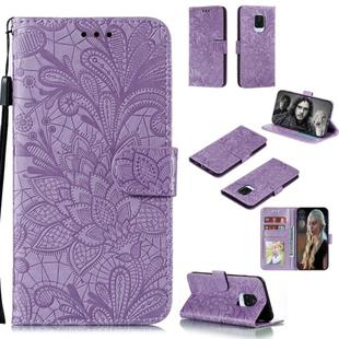 For Xiaomi Redmi Note 9 Pro Max Lace Flower Embossing Pattern Horizontal Flip Leather Case , with Holder & Card Slots & Wallet & Photo Frame & Lanyard(Purple)