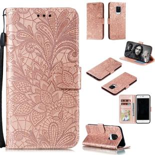 For Xiaomi Redmi Note 9S Lace Flower Embossing Pattern Horizontal Flip Leather Case , with Holder & Card Slots & Wallet & Photo Frame & Lanyard(Rose Gold)