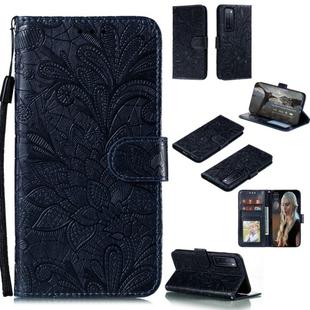 For Huawei Nova 7 Lace Flower Embossing Pattern Horizontal Flip Leather Case , with Holder & Card Slots & Wallet & Photo Frame & Lanyard(Black)