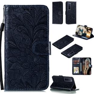 For Huawei Nova 7 Pro Lace Flower Embossing Pattern Horizontal Flip Leather Case , with Holder & Card Slots & Wallet & Photo Frame & Lanyard(Black)