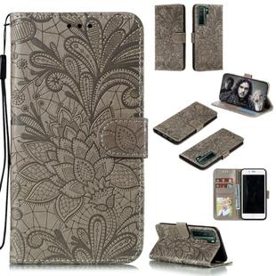 For Huawei Nova 7 SE Lace Flower Embossing Pattern Horizontal Flip Leather Case , with Holder & Card Slots & Wallet & Photo Frame & Lanyard(Grey)