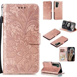 For Huawei Nova 7 SE Lace Flower Embossing Pattern Horizontal Flip Leather Case , with Holder & Card Slots & Wallet & Photo Frame & Lanyard(Rose Gold)