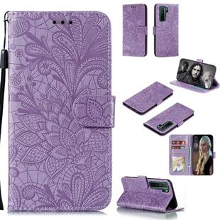 For Huawei Nova 7 SE Lace Flower Embossing Pattern Horizontal Flip Leather Case , with Holder & Card Slots & Wallet & Photo Frame & Lanyard(Purple)