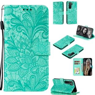 For Huawei Nova 7 SE Lace Flower Embossing Pattern Horizontal Flip Leather Case , with Holder & Card Slots & Wallet & Photo Frame & Lanyard(Green)