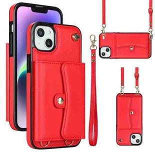 For iPhone 14 / 13 RFID Card Slot Phone Case with Long Lanyard(Red)