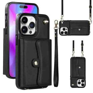 For iPhone 14 Pro RFID Card Slot Phone Case with Long Lanyard(Black)