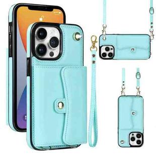 For iPhone 12 Pro RFID Card Slot Phone Case with Long Lanyard(Mint Green)