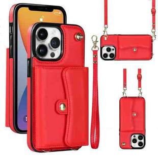 For iPhone 12 Pro Max RFID Card Slot Phone Case with Long Lanyard(Red)