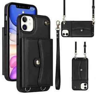 For iPhone 11 RFID Card Slot Phone Case with Long Lanyard(Black)