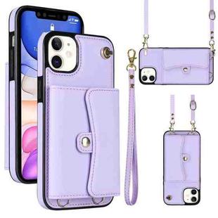 For iPhone 11 RFID Card Slot Phone Case with Long Lanyard(Purple)